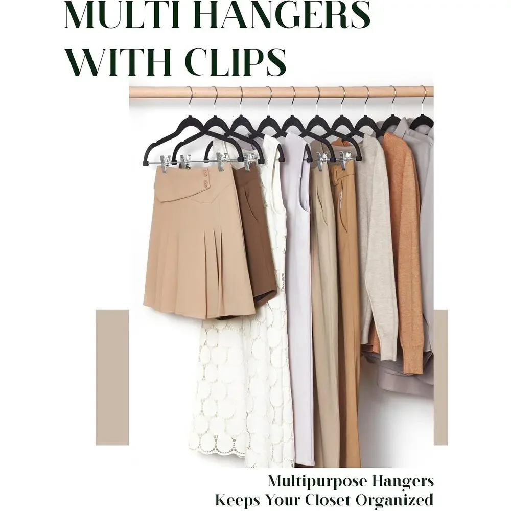 36 Pack Velvet Pants Hangers, Skirt Hangers with Clips, Adjustable, 360 Swivel
